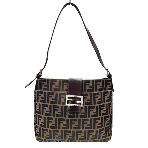 FENDI Brown Leather Zucca Shoulder Bag - Picture 1 of 9